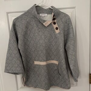 Gray Quilted Pullover with Button Detail